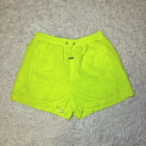 Neon Yellow-Green Athletic Shorts with Pockets